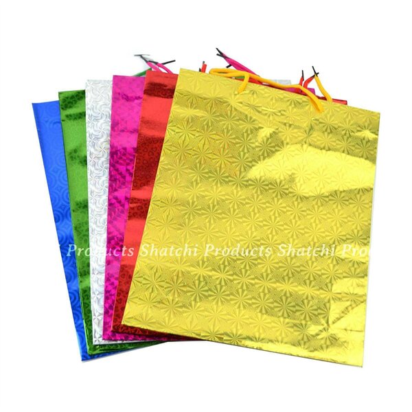 Shatchi Large Assorted Holographic Paper Gift Bags, Mixed Pack Sizes for Christmas and All Occasions - 4 Pack - Christmas gift bag