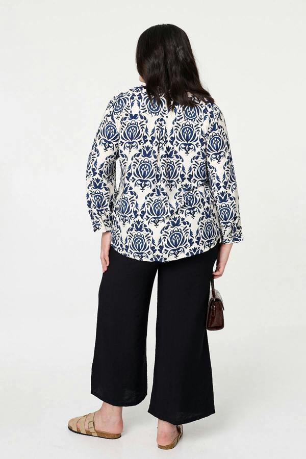 Navy | Curve Baroque Print Relaxed Blouse