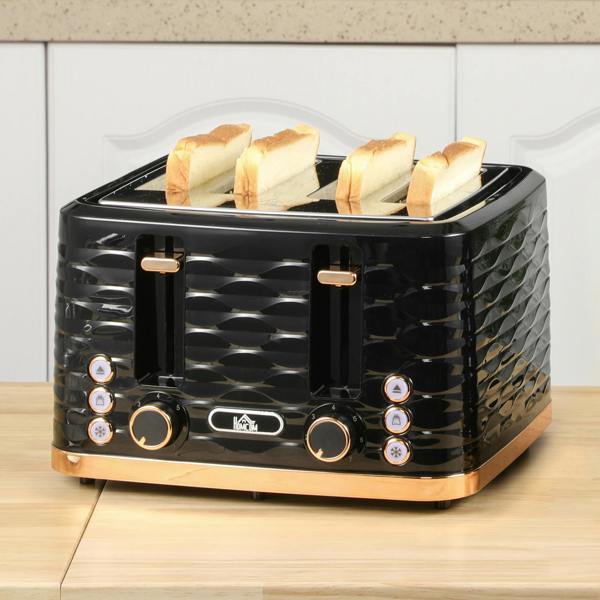 HOMCOM Toaster with 4 Slot, 7 Browning Levels, 1600W Ripple - Black