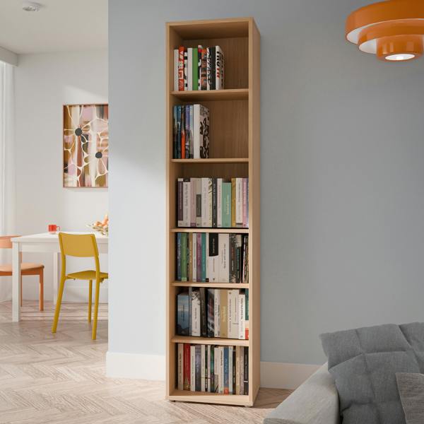 Furniture To Go Alice Springs Tall Narrow Bookcase with 5 Shelves in Elegancia Oak