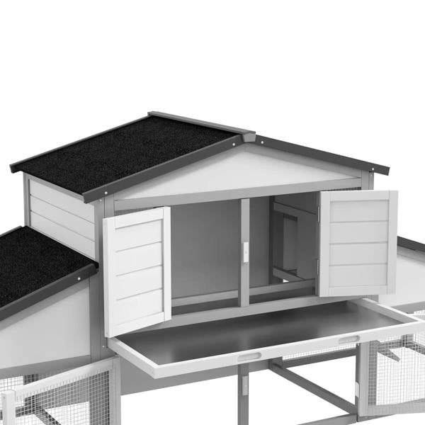 Rabbit hutch with open front access and viewing space, featuring slide-out tray