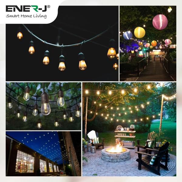 Ener-J 48ft LED Filament String Light Kit, 15 x 2W Vintage LED Bulbs, IP65 Waterproof