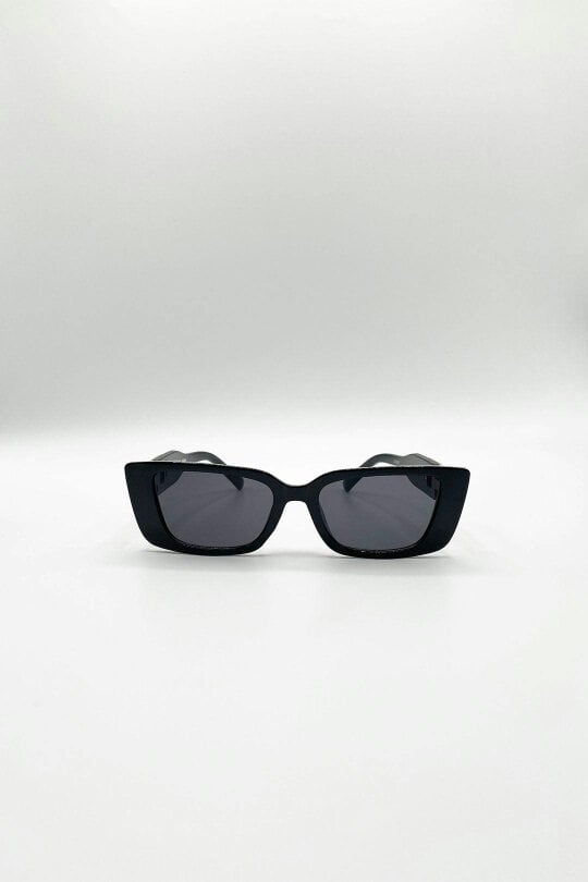 SVNX Rectangle Cateye Side Detail Sunglasses In Black/Gold