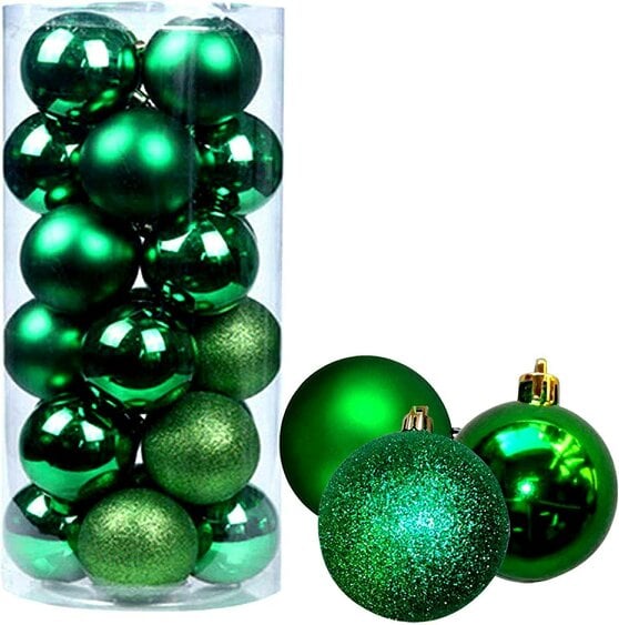 Shatchi Shatterproof Emerald Green Christmas Baubles, 3cm Tree Decorations in 12 Pack or 24 Pack - 24 Pack - PVC - Green