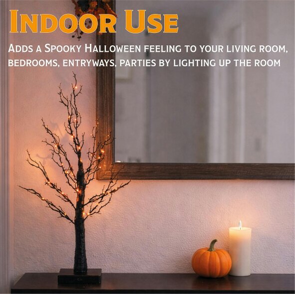Scotts of Stow Fxlab 10x10x60cm 40L Orange LED Halloween Black Glitter Tree Indoor Battery Decoration with  Timer