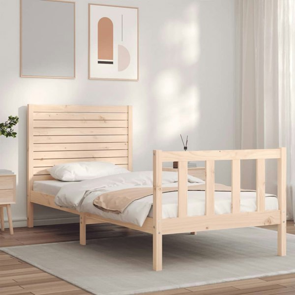 Berkfield Bed Frame with Headboard Single Solid Wood