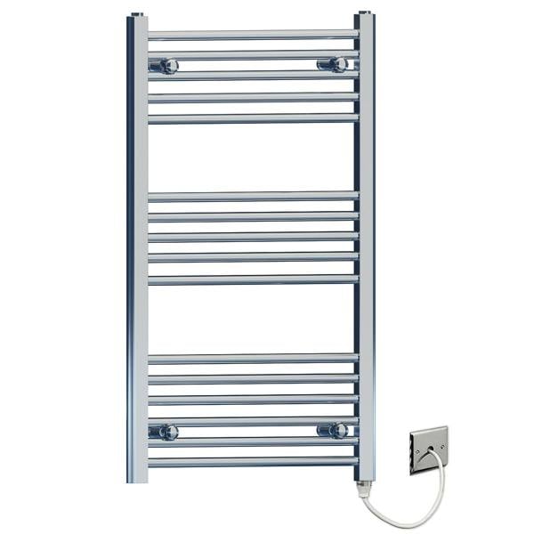 MYHOMEWARE 600 x 900mm Flat and Curved Chrome Electric Pre-Filled Heated Towel Rail Radiator For Bathroom Designer Standard Element