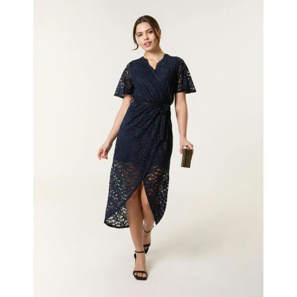 Blue Vanilla Lace Wrap Over Midi Dress