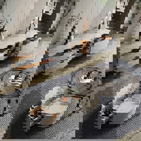 CHI Morden Round Nesting Coffee Table With TV Stand, Black Leg-Weilai Concept-Weilai Concept