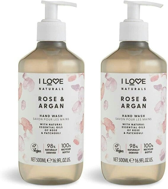 I LOVE Naturals Rose & Argan Hand Wash, 2 x 500ml