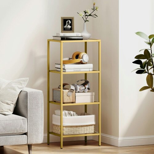 Wyld Haus Nopatti Metal And Glass Gold Tone 4 Tier Vertical Display Shelving Unit