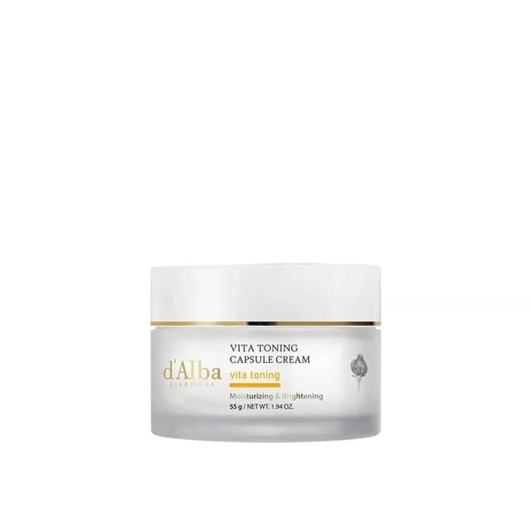 d'Alba Vita Toning Capsule Cream – 55g dual-phase moisturizer with White Truffle and Vitamin C capsules available at Atelier De Glow UK.