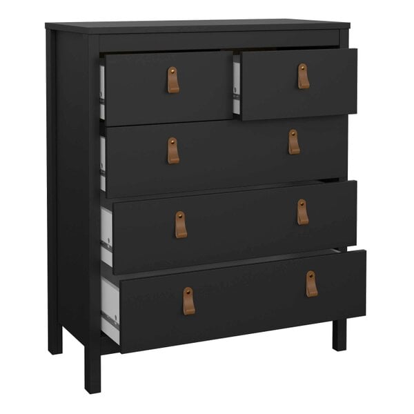 Wyld Haus Wildberry Matt Black Chest 5 Drawers Leather Handles