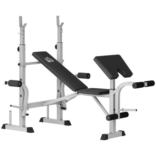 Bobobiy Adjustable Weight Bench with Squat Rack, Heavy Duty Bench Press Rack with Preacher Curl Pad, Grey
