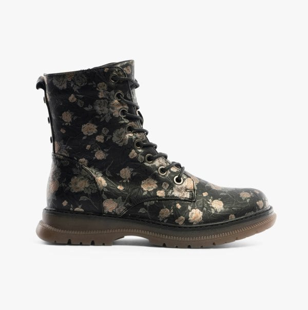 Cipriata ANNETTA Womens Lace-Up Floral Boots Black/Bronze/Floral