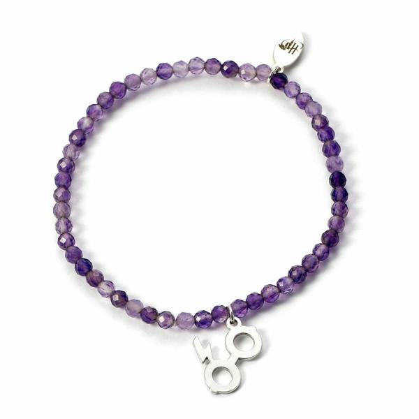 Harry Potter semi Precious stone bracelet with sterling silver Lightning bolt & Glasses charm