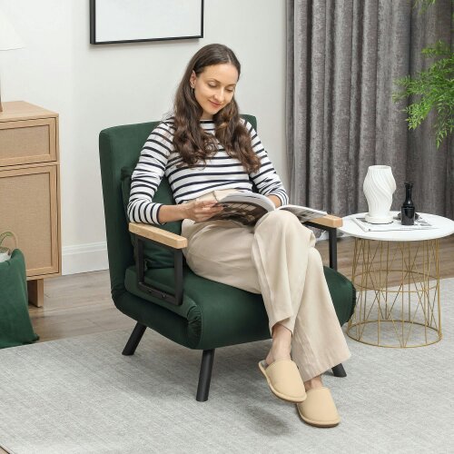 Wyld Haus Zifayo Velvet Green 4 In One Convertible Single Chair Bed With Cushion