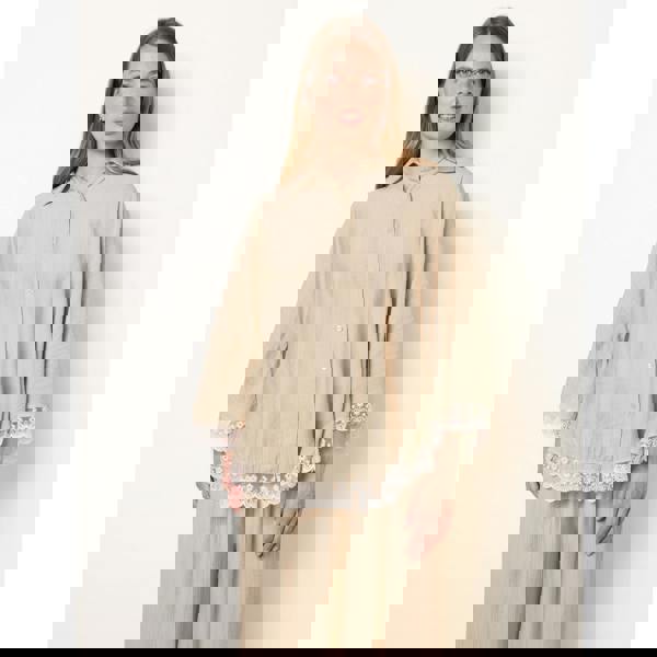 Blue Vanilla Oversize Crinkle Lace Hem Shirt