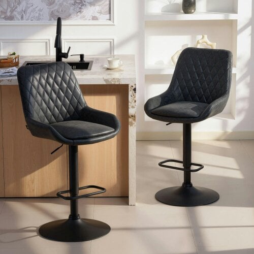 Wyld Haus Reta Set Of 2 Black Faux Leather Retro Style Bar Stools