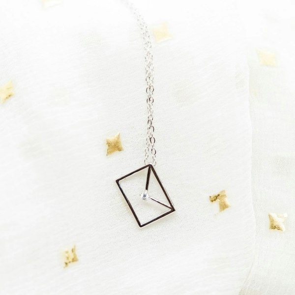 The Colourful Aura 925 Silver Envelope Letter Square Dainty Slim Pendant Necklace