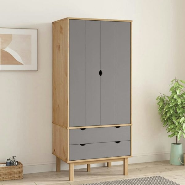 Berkfield Wardrobe OTTA Brown and Grey 76.5x53x172 cm Solid Wood Pine
