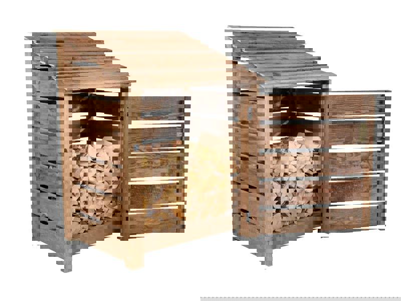 Arbor Garden Solutions Slatted Wooden Log Store with Door W-99cm, H-126cm or 180cm, D-88cm - Brown Finish