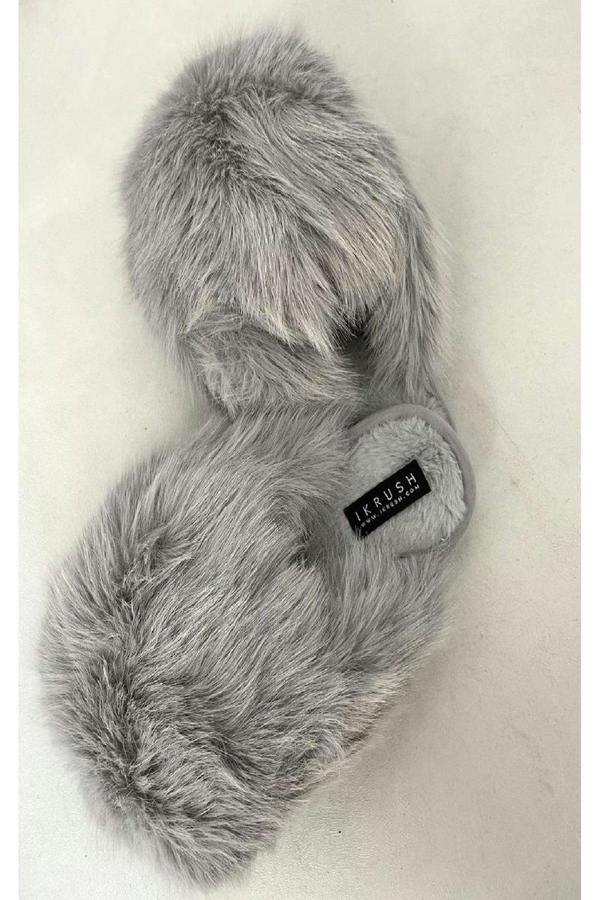 Nadia Fluffy Faux Fur Slippers - Grey