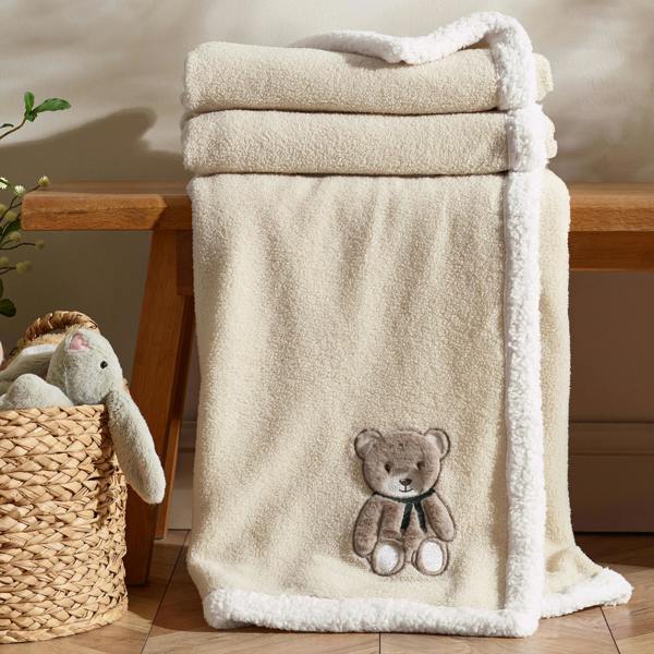 Catherine Lansfield Sherpa Teddy Bear Cosy Fleece Blanket Throw Natural