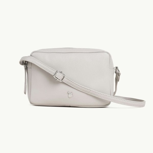 Assots London 'AVON' Ice Grey Soft Nappa Full Grain Real Leather Crossbody Bag