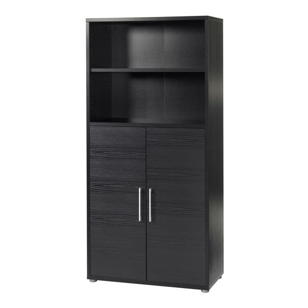 Furniture To Go Prima Bookcase 3 Shelves with 2 Doors in Black Woodgrain