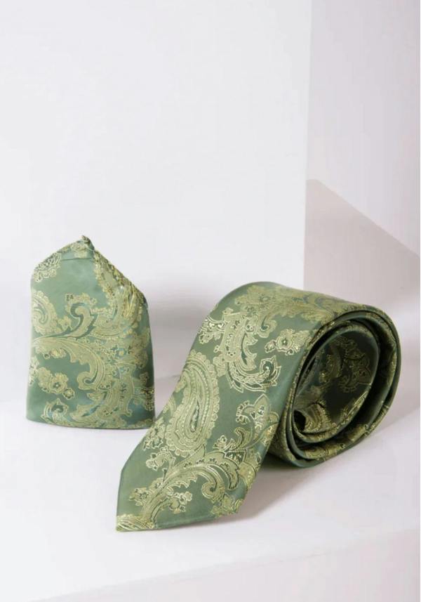 MARC DARCY Paisley Tie & Pocket Square Set - Green