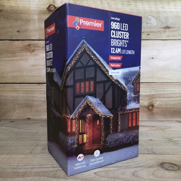 Samuel Alexander 960 LED 12.4m Premier Clusterbrights Indoor Outdoor Multifunction Mains Operated Christmas Cluster Lights with Timer in Vintage Gold