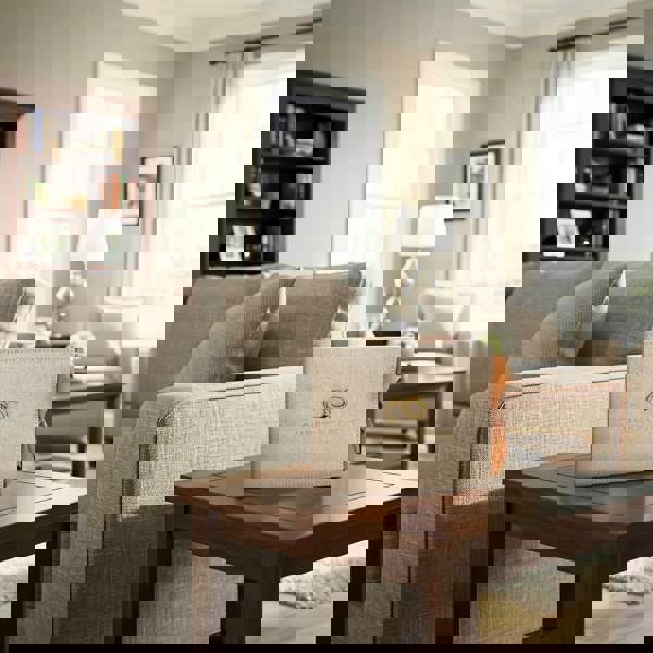 Natural Linen Fabric Wedding Day Guest Book with Shiny Gold Rings Image 7