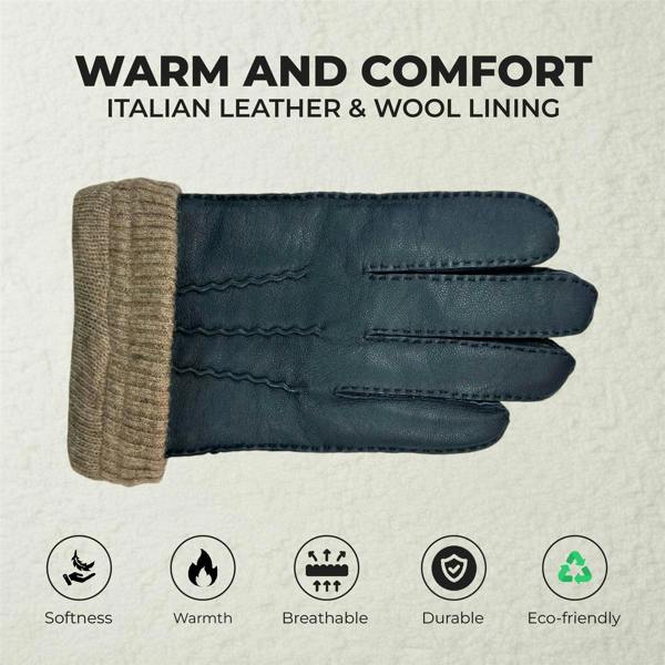 Infinity Leather Men’s Italian Leather Warm Wool-Lined Winter Gloves - M-LGV-505