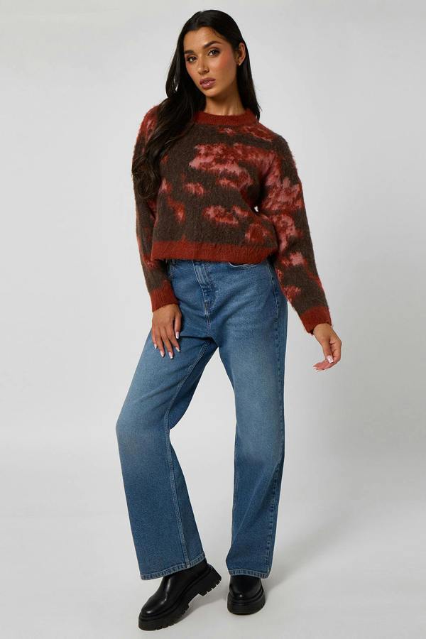 Urban Bliss Red Brushed yarn abstract print jumper