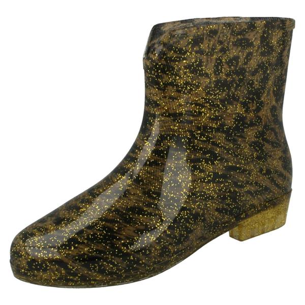 Spot On Ladies Spot On Leopard Print Ankle Wellington Boots