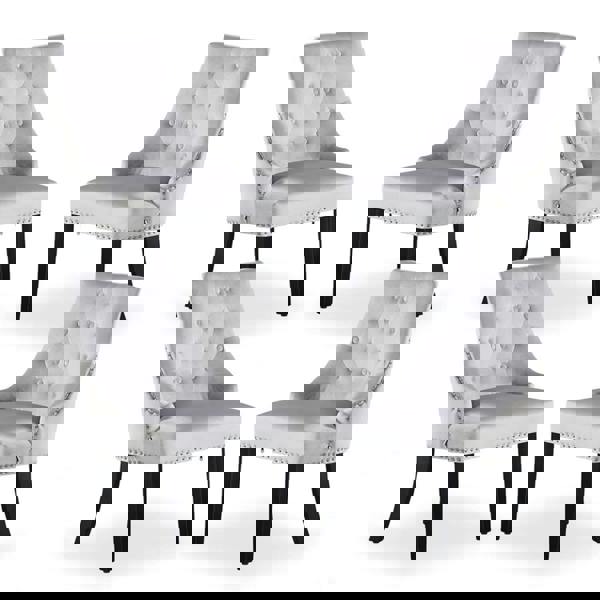 Life Interiors Set of 4 Velvet Dining Chairs Ergonomic Scoop Knockerback & Button Tufted Wood Legs