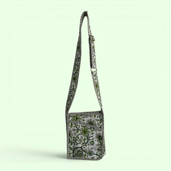 Hayley & Co Mini Cross Body Bag - Green Block Print Floral