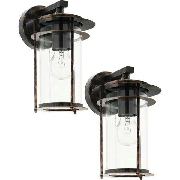 2 PACK IP44 Outdoor Wall Light Antique Copper & Glass Shade Lamp 1x 60W E27 Loops