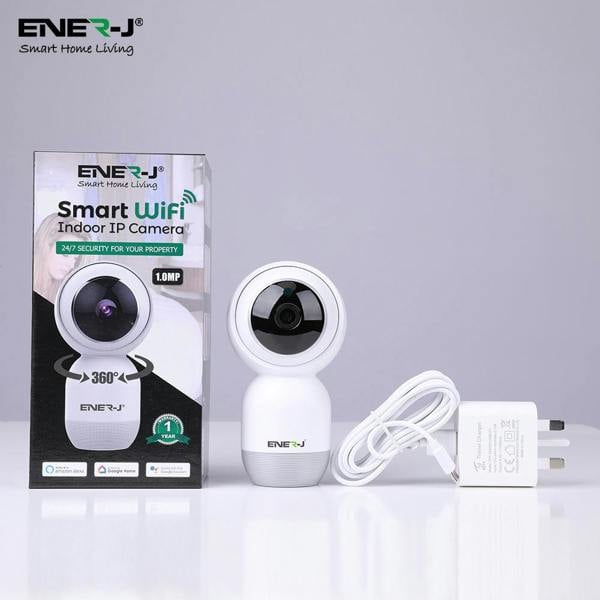 Ener-J Smart WiFi 1080P PTZ Indoor Security Camera, 360 Degree Coverage, Night Vision, Two-Way Audio & Motion Tracking