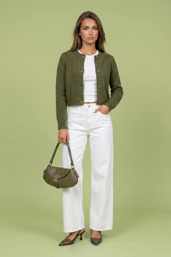 Urban Bliss Wool Cropped Cardigan Khaki