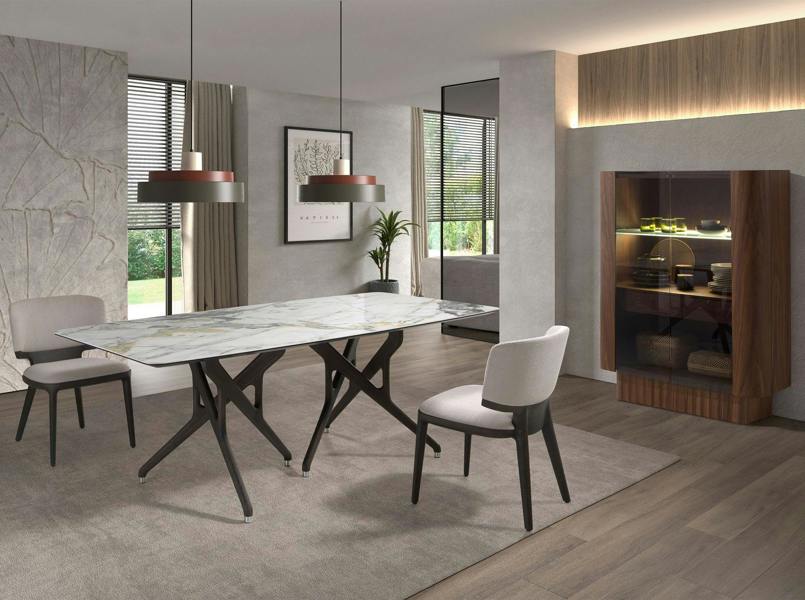 Angel Cerdá Tall Sideboard in Tempered Glass, Walnut With Interior Lighting 3273