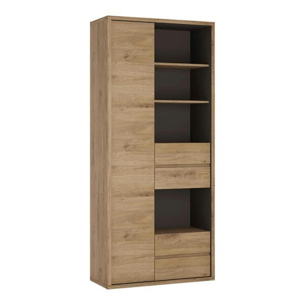 Wyld Haus Athens Natural Oak Wood Effect  Tall Wide 1 Door 4 Drawer Bookcase