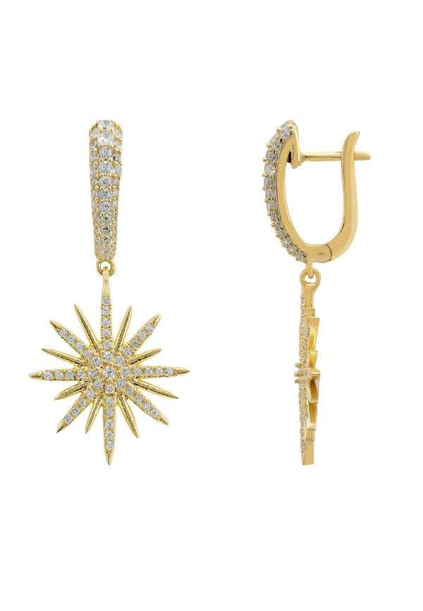Gold star-shaped earrings on a white background