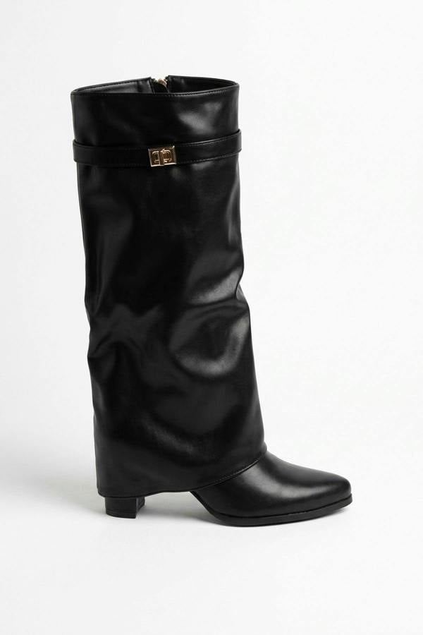 Constance Knee High Fold Over Boots - Black