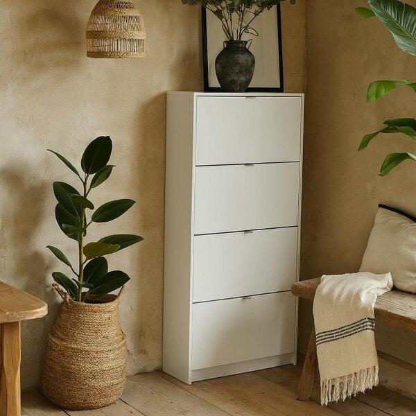 Wyld Haus Prague White Shoe Cabinet 4 Flip Down Doors