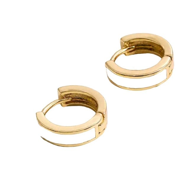 One Of A Kind Club White small enamel gold huggie