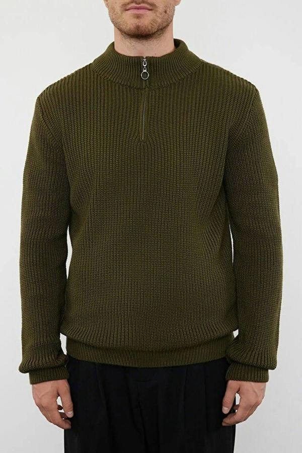 WOVCOR Regular Fit Half Turtleneck Zippered Men's Sweater