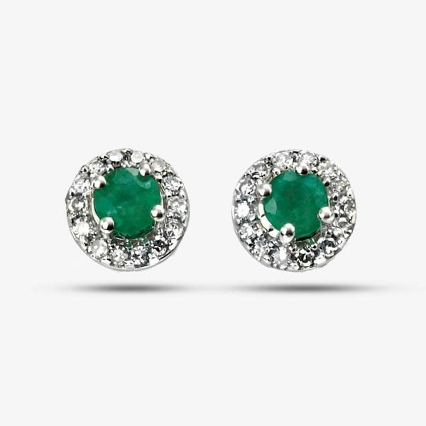 T. H. Baker 9ct White Gold Diamond Emerald Earrings GE888G