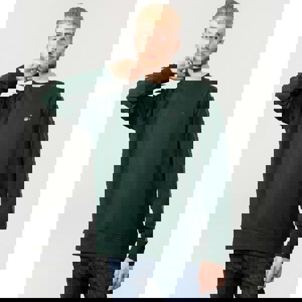 GANT Mens Regular Fit Shield Logo Crew Neck Sweatshirt - 374 Tartan Green